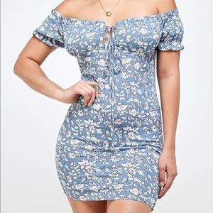Blue off shoulder dress